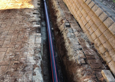 The new fire main run from the above new connection installed in poly pipe